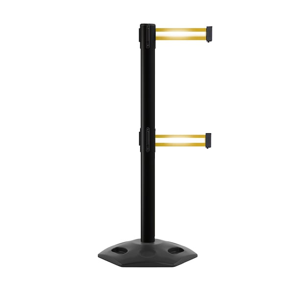 Montour Line Stanchion Dual Belt Barr. Rubber Base Black Post 9ft.Y Ref. Belt P400DHDRB-BK-YRH-90 - main